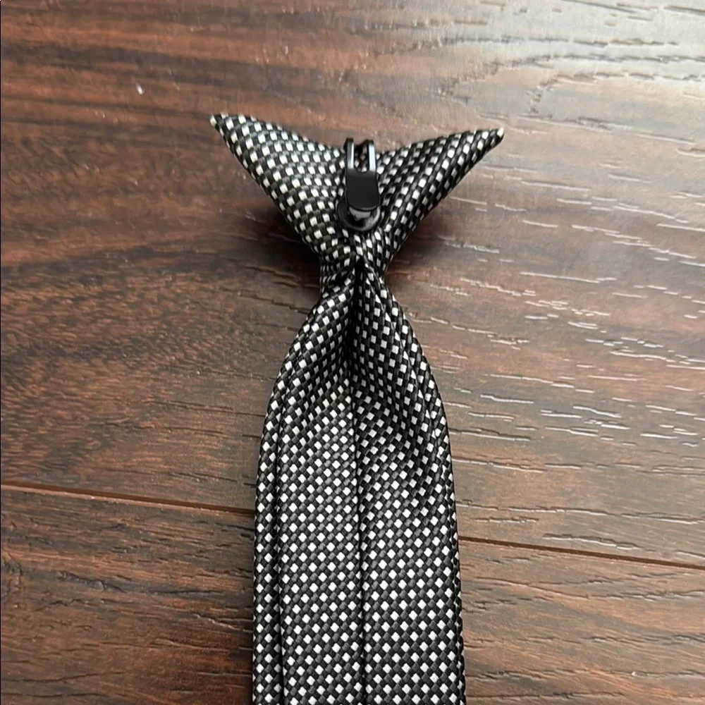 Classic Black and White Striped Kids Clip on Tie‎
